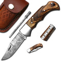 Handmade Damascus Pocket Knife for Men - 6.5 Inches Damascus Folding Knife with Sheath - Pocket Knives and Folding Knives with Back Lock - Best for EDC Camping Fishing and Hiking Brown HA786