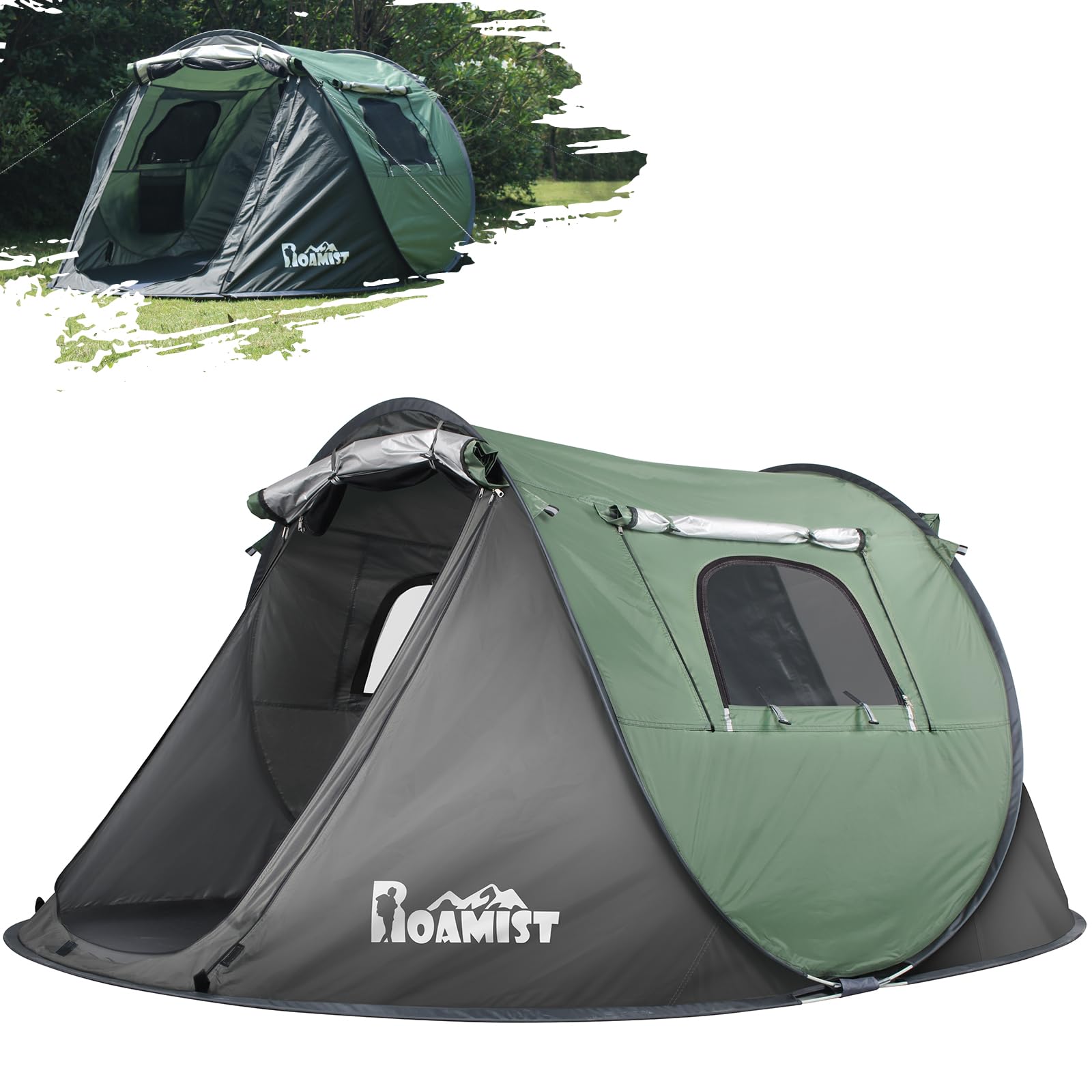 Iron Trail Supply ROAMIST Tents for Camping 2 Person Easy Pop Up Camping Tent Waterproof Windproof Automatic Setup Lightweight Camping Tent with Extra Storage Family Tents for Camping Hiking & Traveling