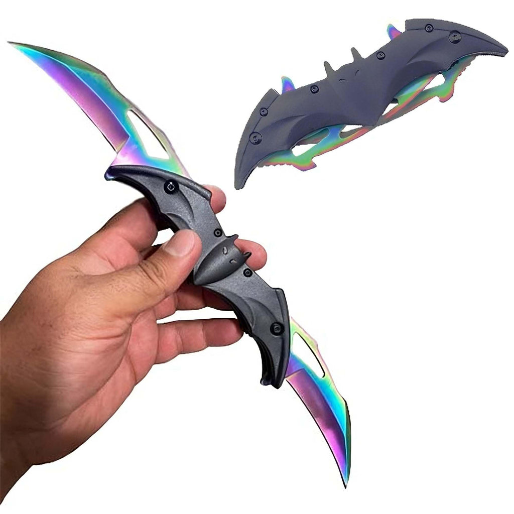 iWrot Dark Bat Knight Double Blade Folding Pocket Knife with Spring AssistTactical Belt Clip Knives Great Gift for Outdoors Hunting Camping Fishing