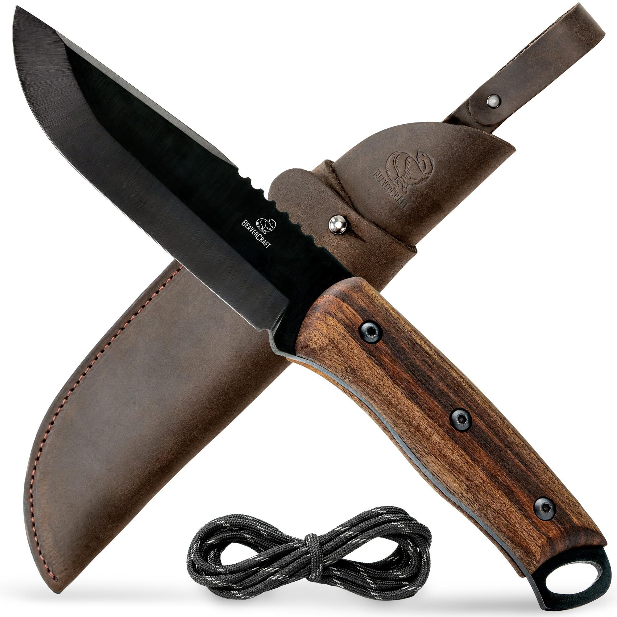 BeaverCraft Bushcraft Knife Full Tang Fixed Blade Camping Knife Survival Knife - Camp Knife Carbon Steel - Bush Knife with Sheath for Belt BSH4 Dusk Hiking Knife Camping Knives & Tools Bushcraft Gear