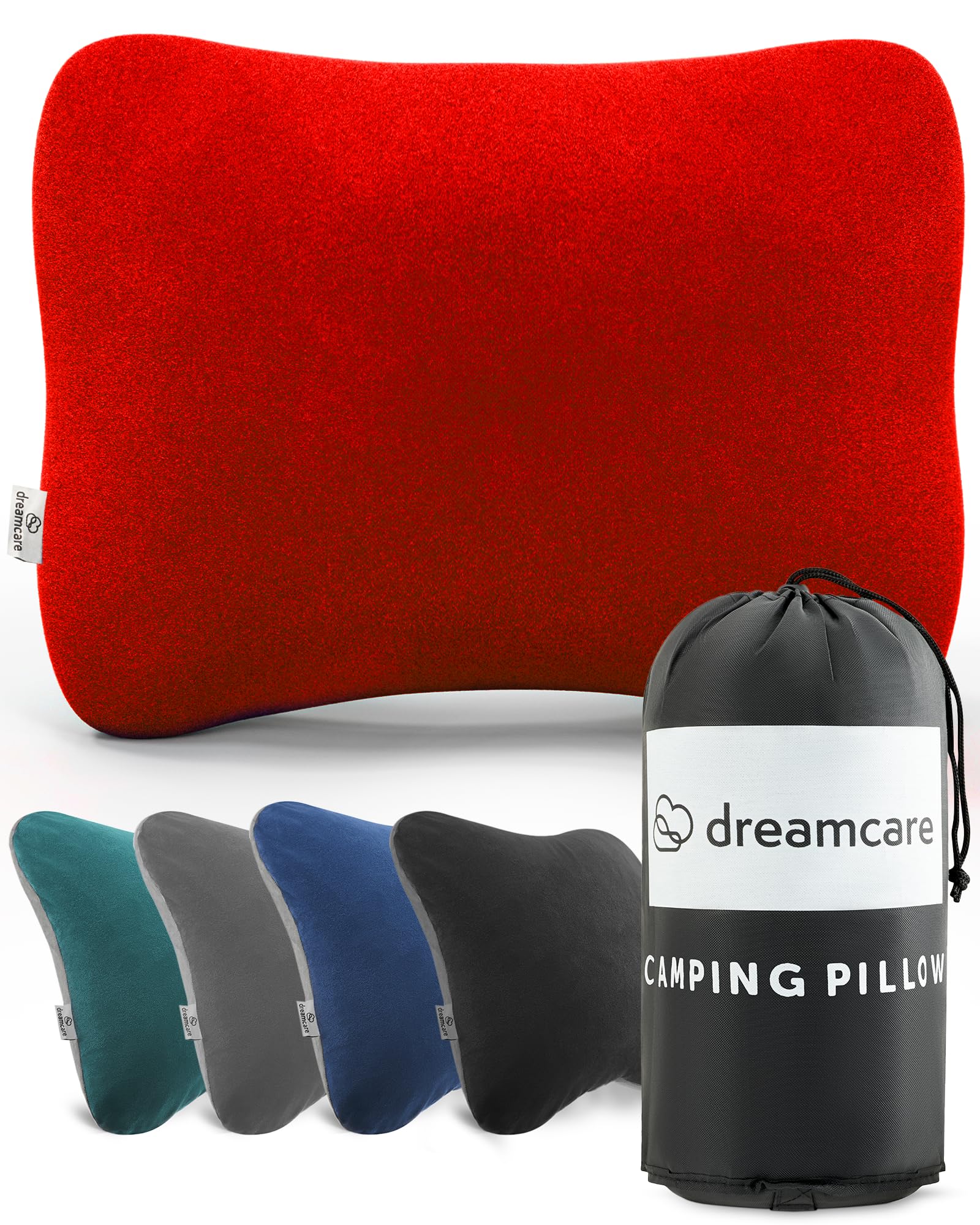 Iron Trail Supply DREAMCARE Camping Pillow Memory Foam Travel Pillow Camping Accessories - Small Pillow Camping Essentials Camping Pillows for Sleeping Backpacking Pillow Travel Pillows for Sleeping (Medium Red)