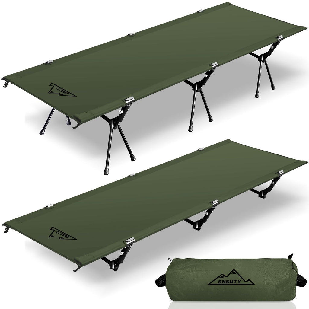 Iron Trail Supply SUSNTY Camping cots for AdultsUltralight Camping Cot with Leg ExtendersPortable Folding Camping cotBackpacking Compact Tent Cot for Outdoor Camping Hiking(Green)