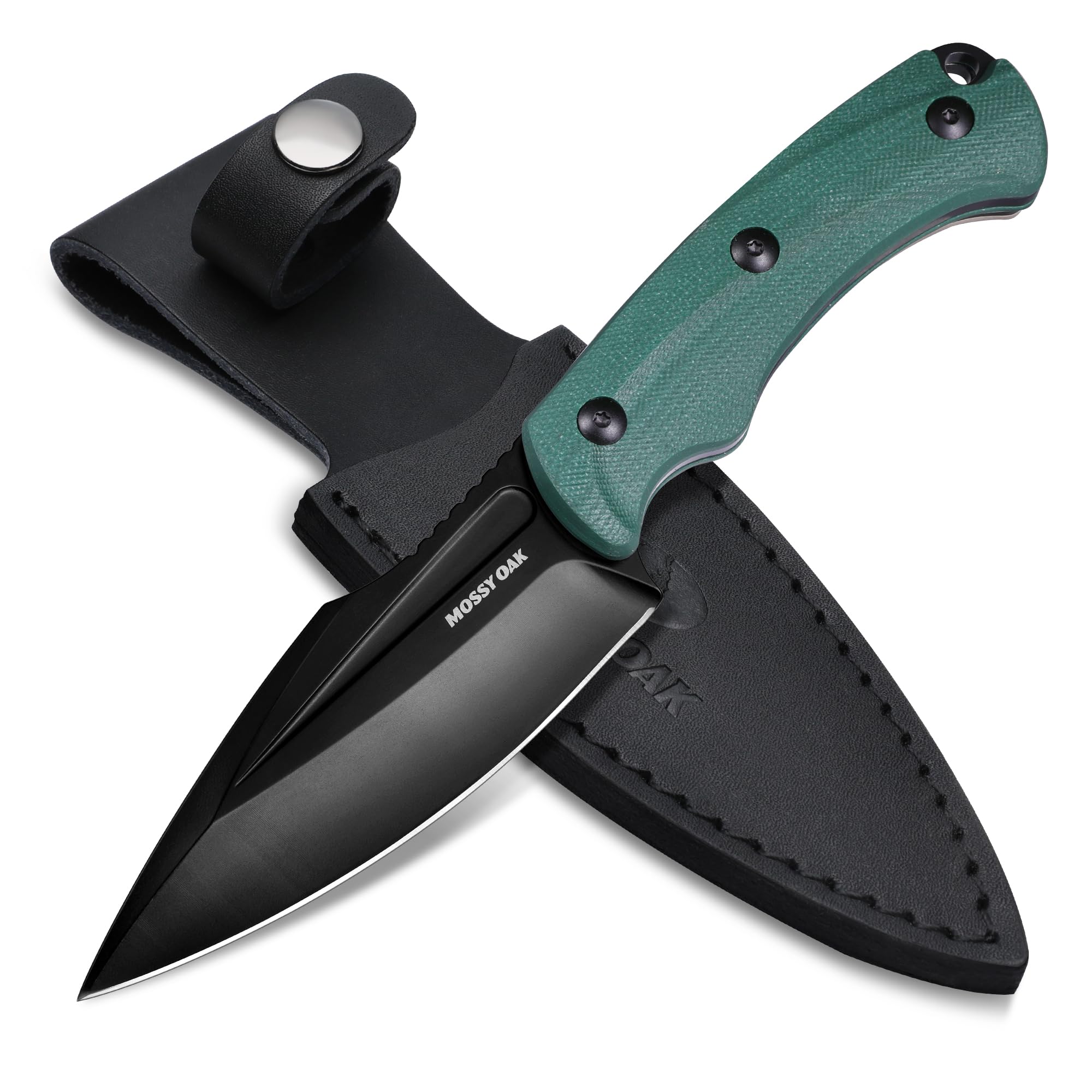 Iron Trail Supply Mossy Oak Survival Hunting Knife with Sheath 8.5-inch Full-tang Fixed Blade Knife Outdoor Knives for Survival Camping Hiking (G10 Handle-Green)