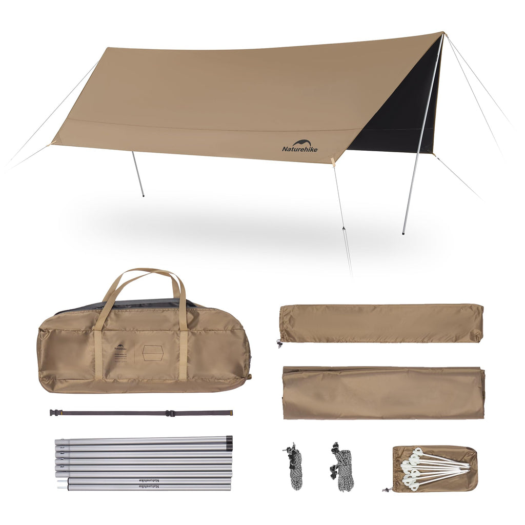 Naturehike Cloud Skies Camping Tent Tarp with Poles Waterproof PU 18000mm+ Rain Shelter Anti-UV UPF2000+ Camping Sun Shelter Camping Canopy Camping Tent Canopy for Outdoor Party Picnic